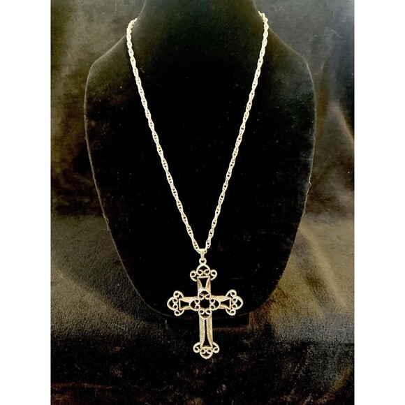 1973 Sarah Coventry Limited Edition Signed Large Cross Necklace Rare Collectible - Picture 5 of 5